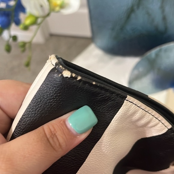 Betsey Johnson Black/White Striped Tote Bag with Chain Handles - Picture 3 of 12